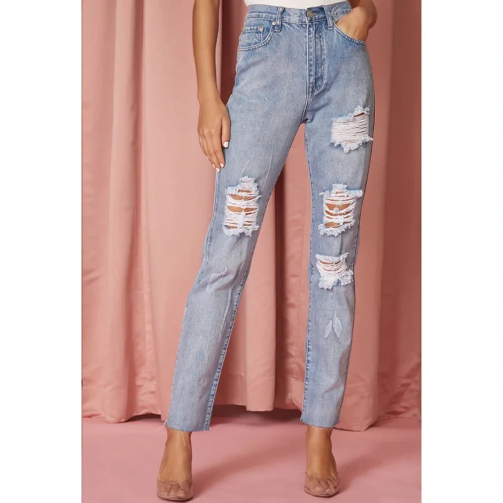 SUPERDOWN • Light Wash Ramona Distressed Straight Jeans, 27 - Picture 1 of 16